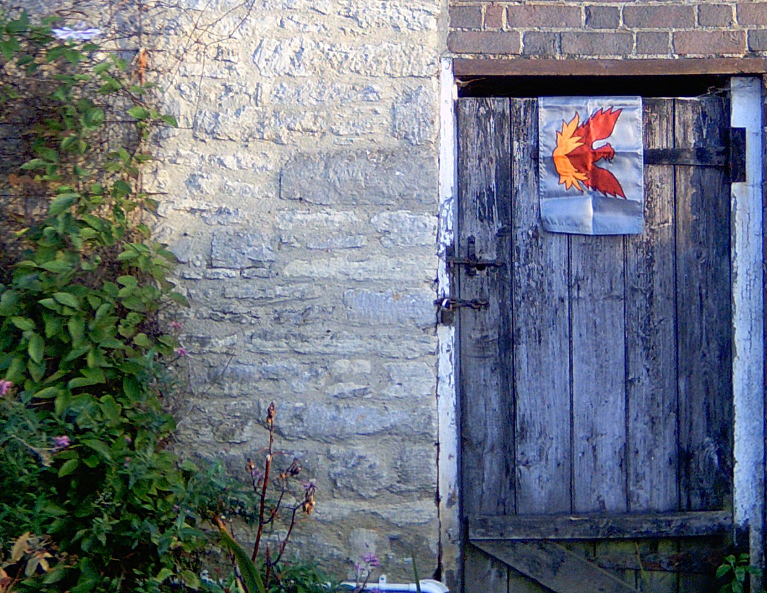 Door with British Food in America Flag on it.
